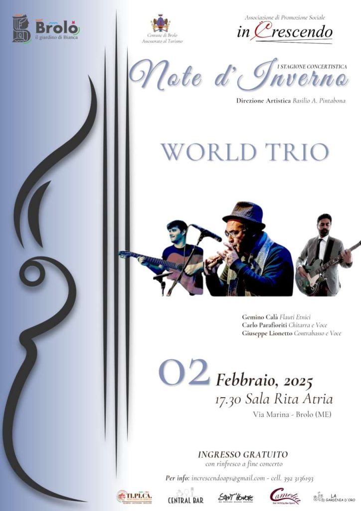 APPUNTAMENTI IN MUSICA – Oggi a Brolo “World Trio”