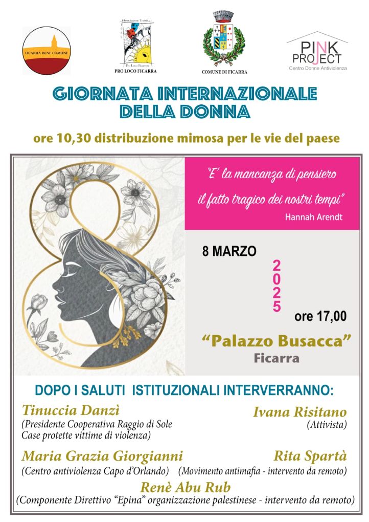 8 MARZO A FICARRA – Per la Giornata Internazionale della Donna previsto un incontro a Palazzo Busacca