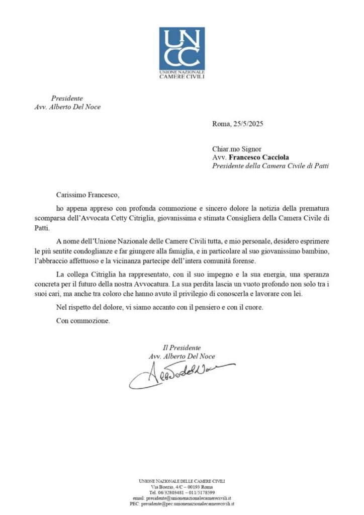 CORDOGLIO – Anche l’avvocatura piange la scomparsa di Cetty Citriglia