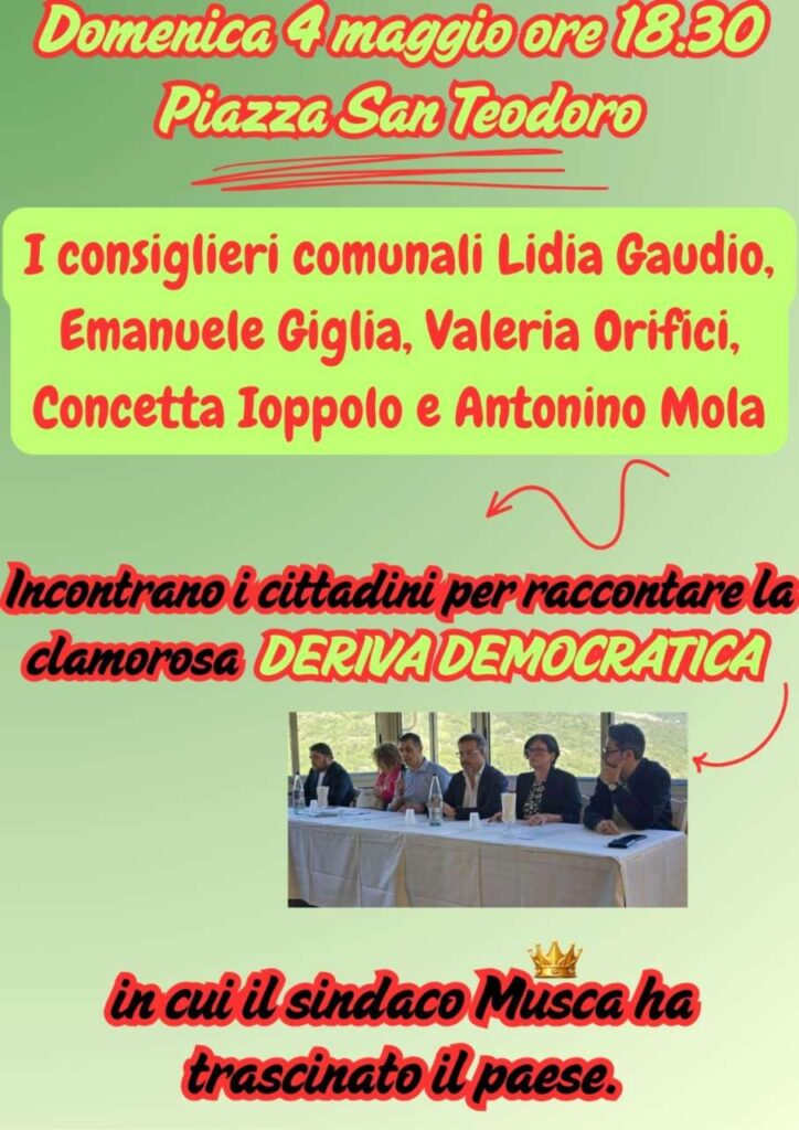 “DERIVA DEMOCATICA” – A Sinagra l’opposizione consiliare incontra questa sera i cittadini