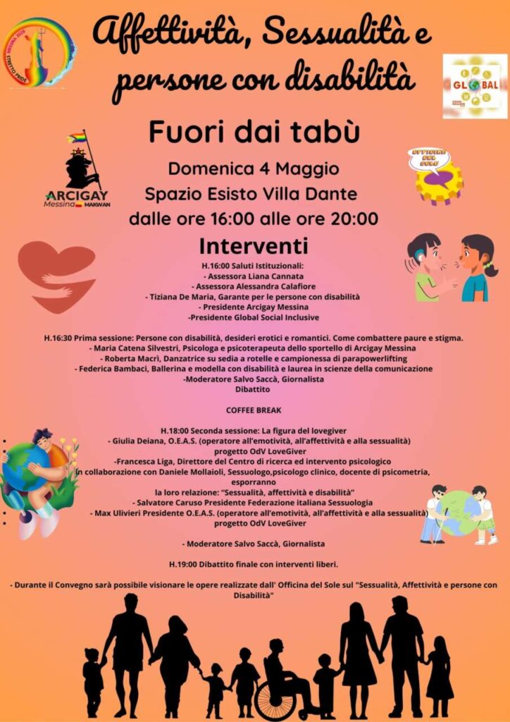 MESSINA – Oggi  a Villa Dante il convegno dal titolo “Affettività, Sessualità e Persone con Disabilità – Fuori dai Tabù”