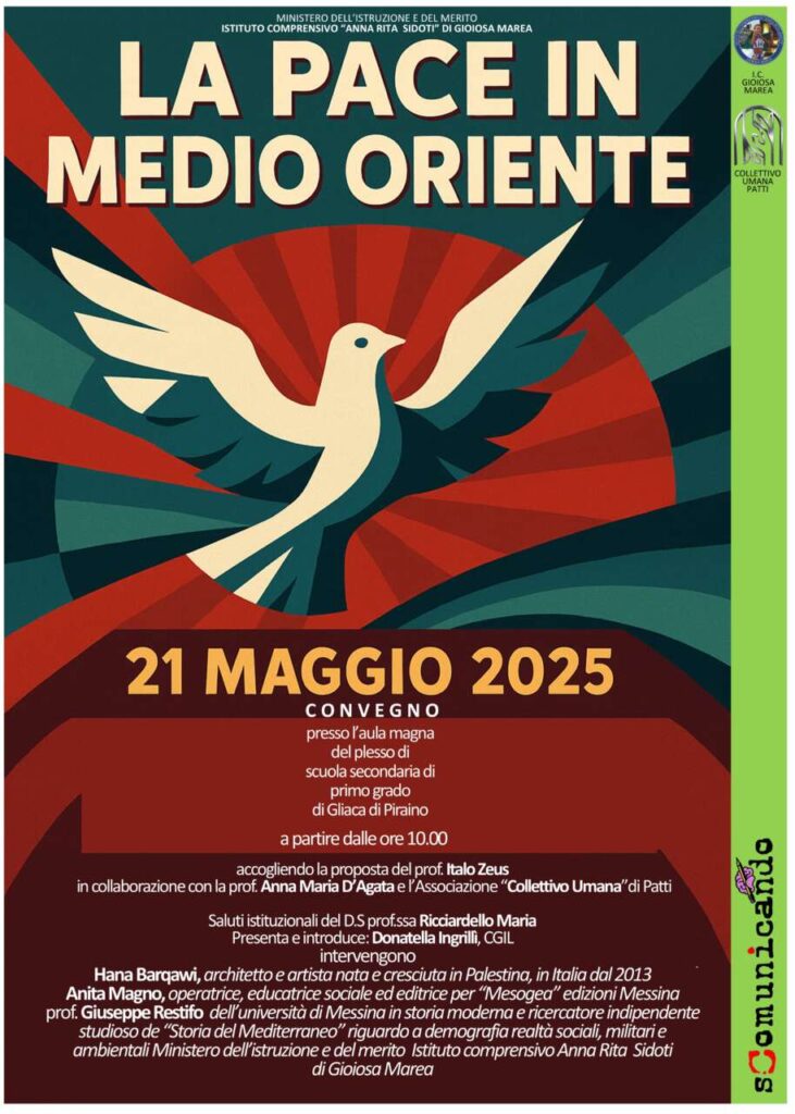 LA PACE IN MEDIO ORIENTE – Domani un convegno tra scuola, cultura e impegno civile all’I.C. Anna Rita Sidoti di Gioiosa Marea