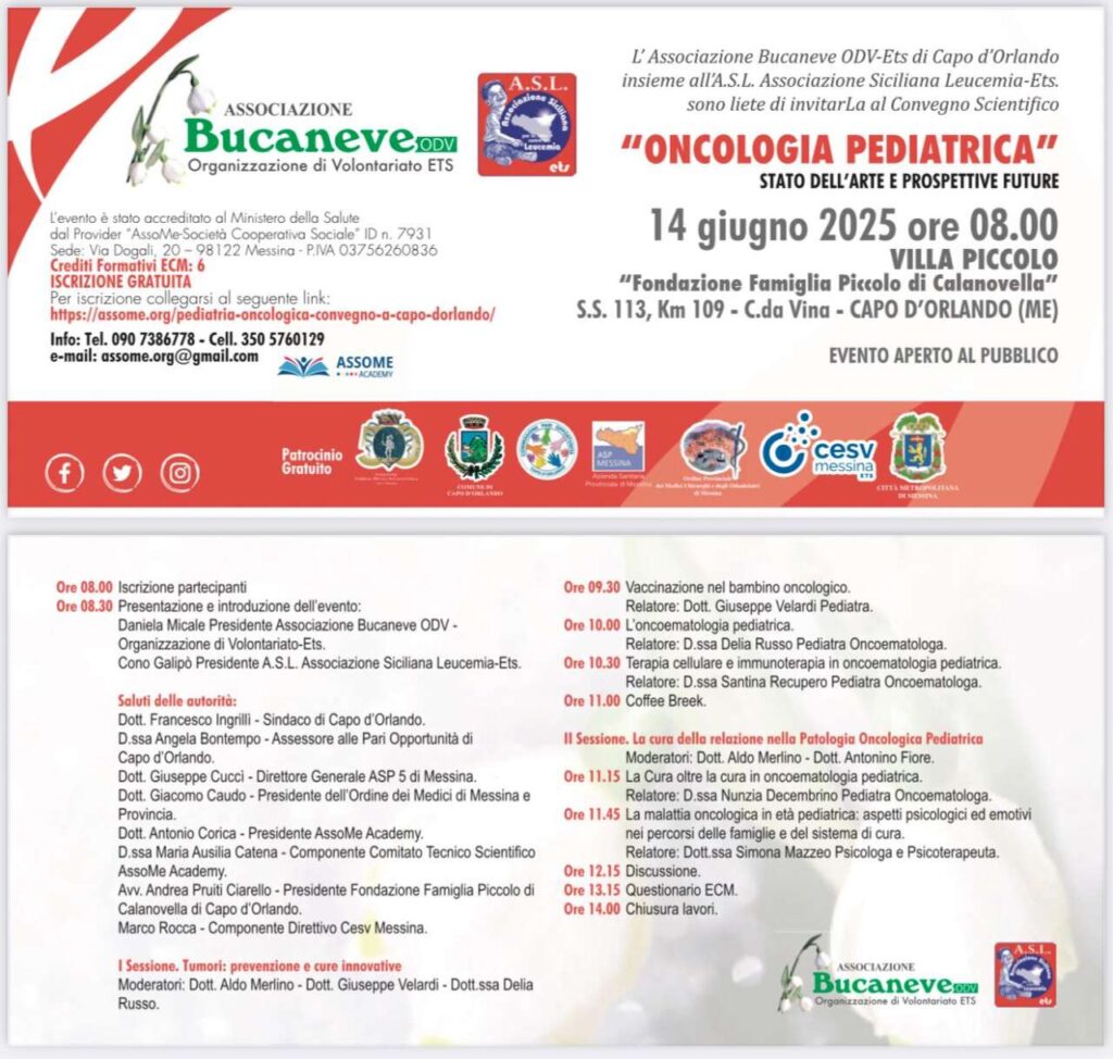 VILLA PICCOLO – A Capo d’Orlando un Convegno scientifico: “Oncologia Pediatrica Stato dell’ Arte e Prospettive Future”