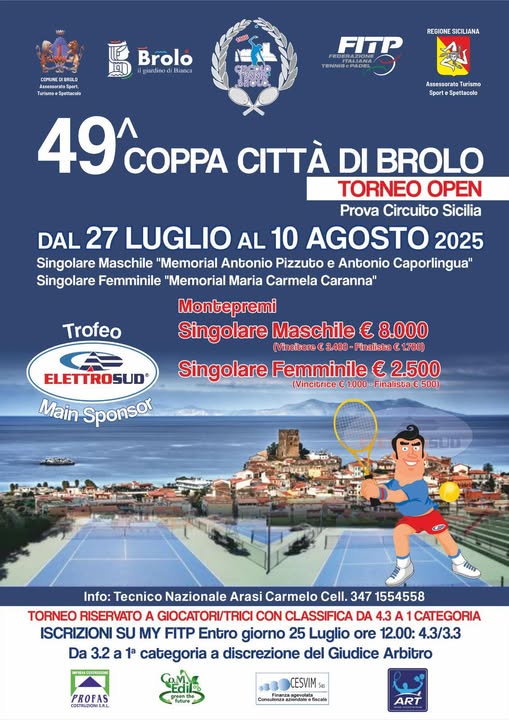 TENNIS A BROLO – Si prepara la 49ª “Coppa Città di Brolo”, aperte le iscrizioni