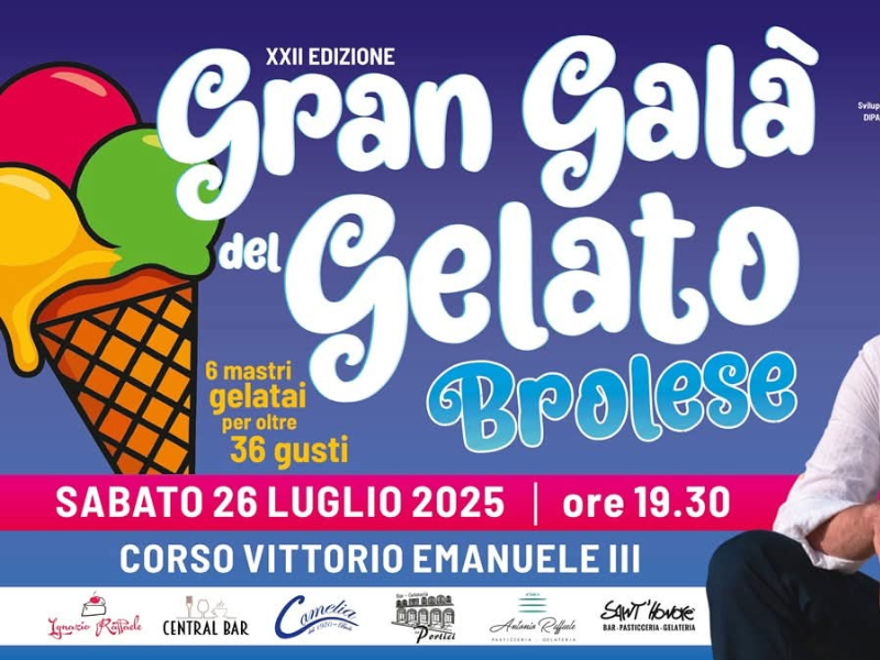 BROLO – Torna il Gran Galà del Gelato a Brolo: domani, sabato 26 luglio, gusto, musica e tradizione