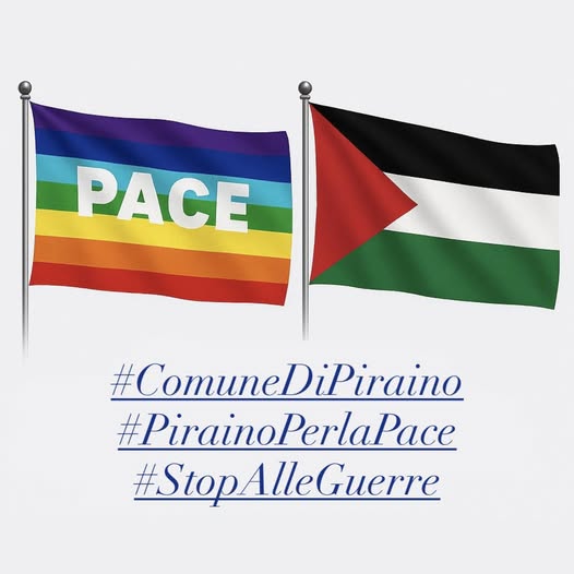 PIRAINO – Un Consiglio Comunale unito per la pace: esposte le bandiere della Pace e della Palestina
