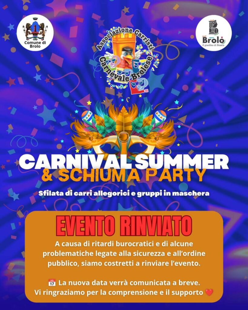 EVENTI MOMENTANEAMENTE RINVIATI – Il Carnevale estivo a Brolo…