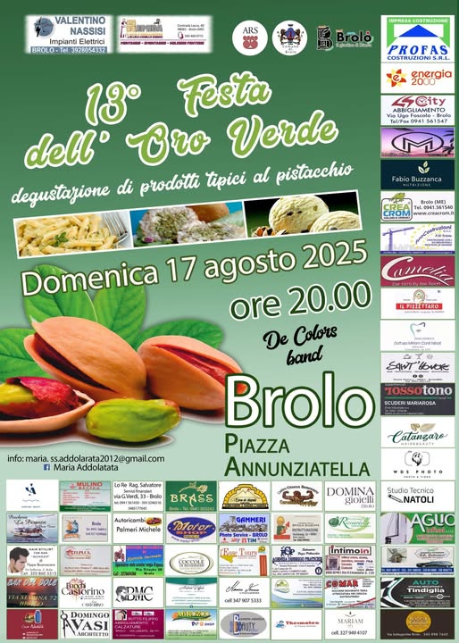 FESTA DELL’ORO VERDE – A Brolo, il 17 agosto, un omaggio al pistacchio tra gusto, musica e tradizione
