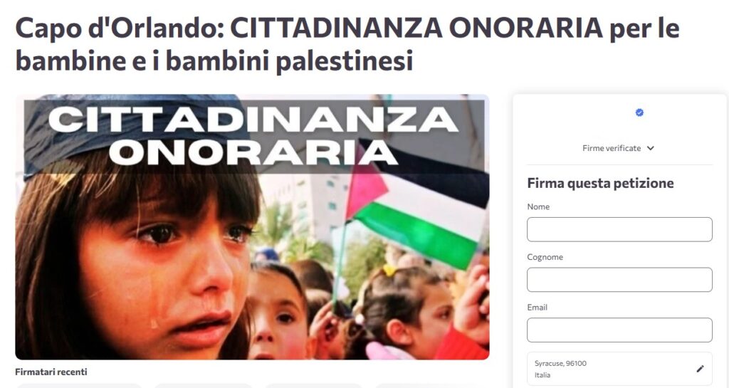 CAPO D’ORLANDO – Il 23 agosto la cittadinanza onoraria ai bambini e alle bambine palestinesi