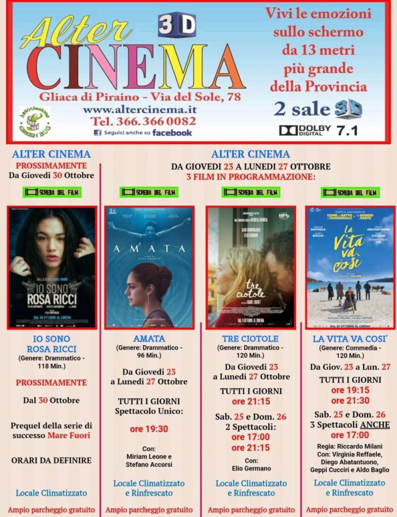 ANDIAMO AL CINEMA – La programmazione a Gliaca di Piraino fino al 27 ottobre