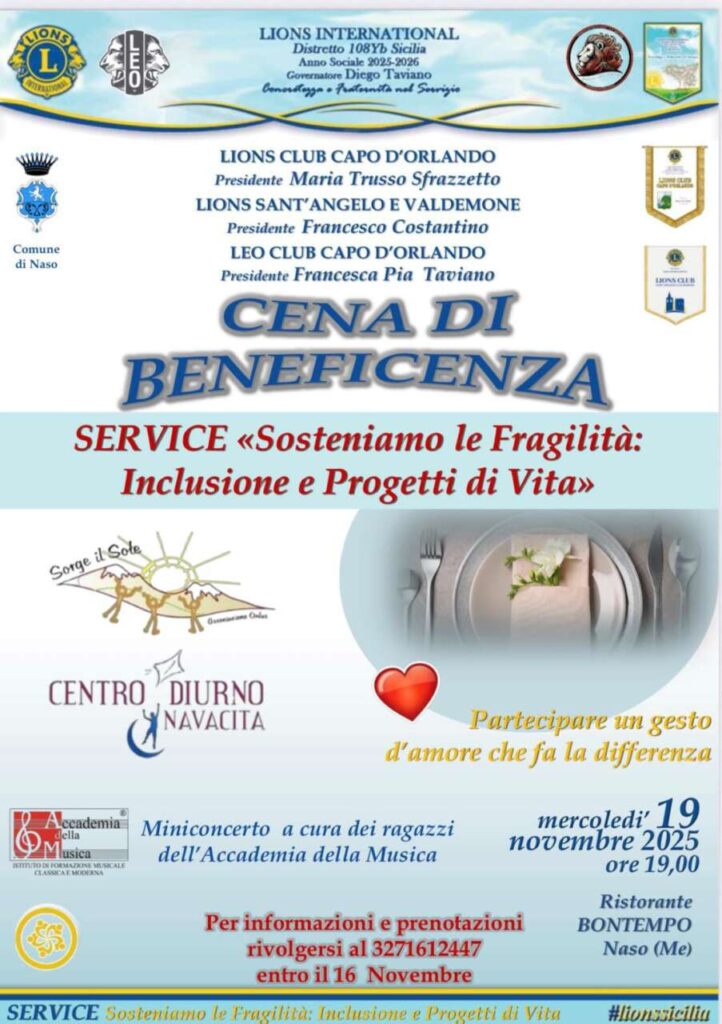 CENA DI BENEFICENZA – Per sostenere il Centro Navacita di Naso