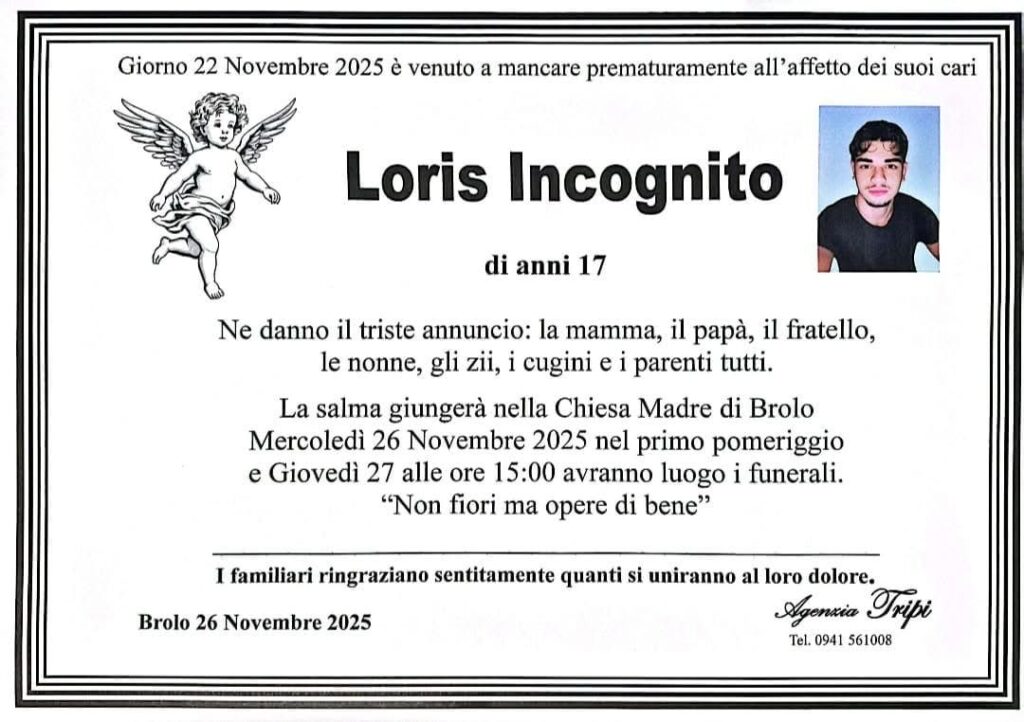 DOLORE – Domani i funerali di Loris