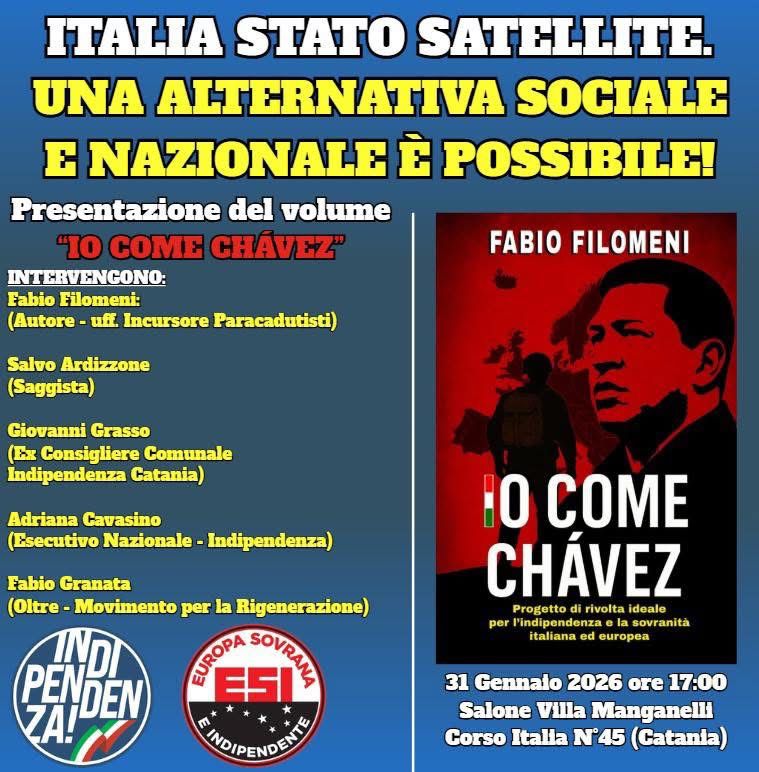 ITALIA “STATO SATELLITE” – A Catania presentazione di “Io come Chávez”, libro-manifesto per sovranità e alternativa sociale