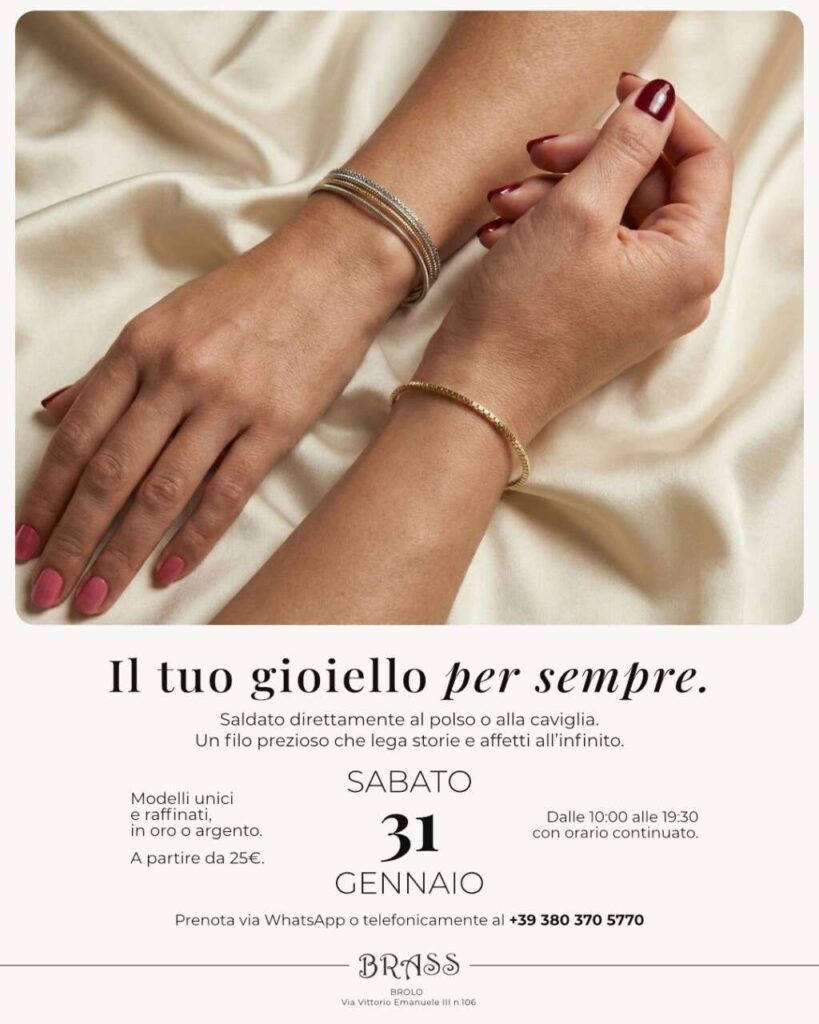 BRASS BROLO – Gioielli “saldati”al polso o alla caviglia. Scopri tutta la collezione il 31 gennaio direttamente in negozio