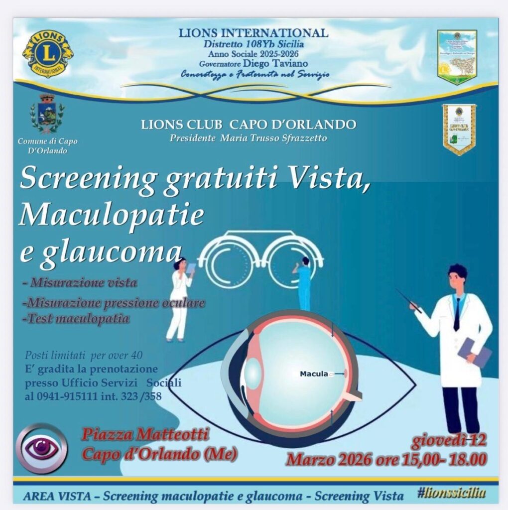 GLAUCOMA, IL LADRO SILENZIOSO DELLA VISTA – Tre giornate di screening gratuiti nei Nebrodi con il Lions Club Capo d’Orlando