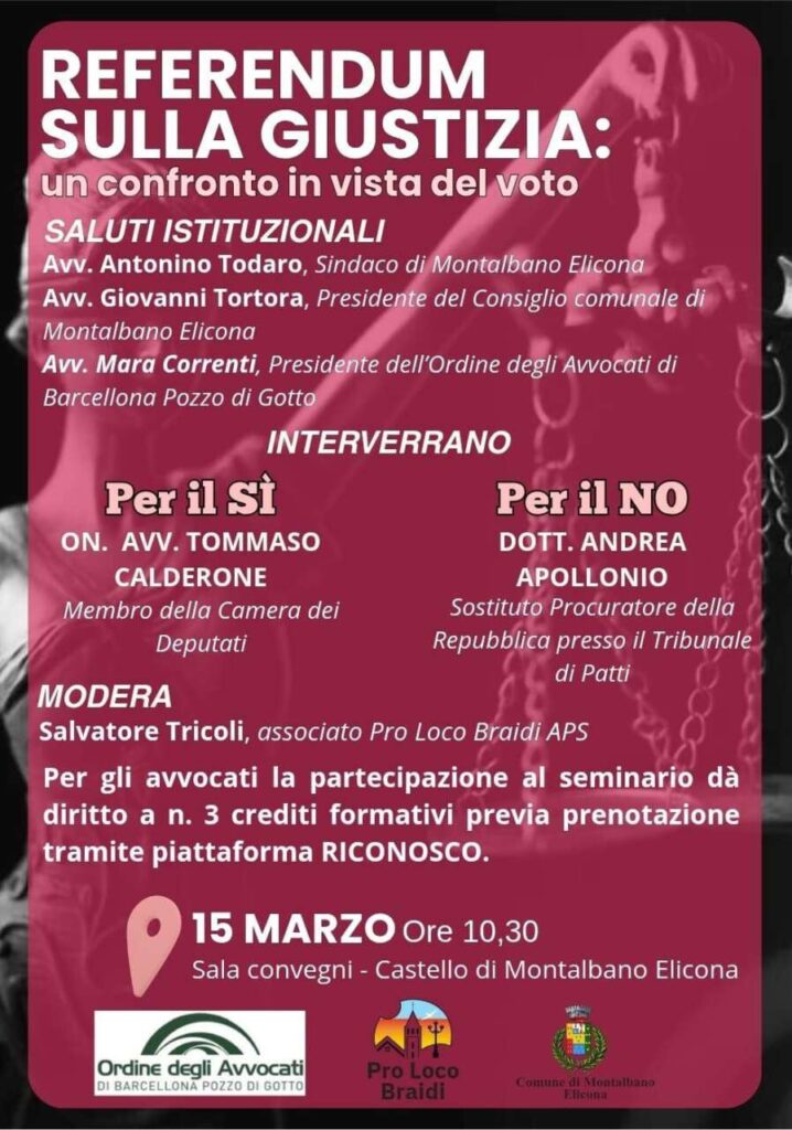 MONTALBANO ELICONA – Domenica 15 marzo confronto sul referendum costituzionale