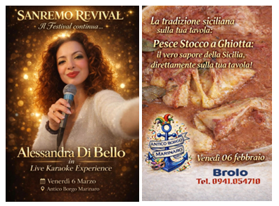 MANGIAR BENE – Brolo, tra sapori e musica: doppio appuntamento all’Antico Borgo Marinaro