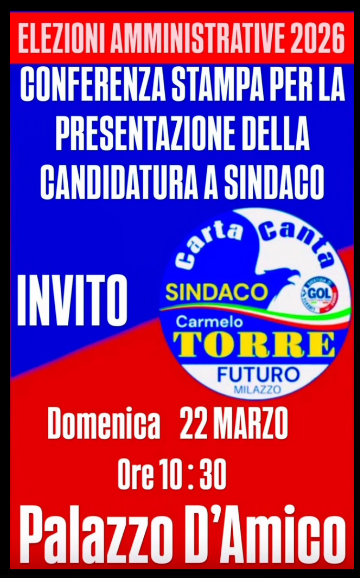 VERSO LE ELEZIONI A MILAZZO – Carmelo Torre ufficializza la candidatura: “Meno rumore, più contenuti”