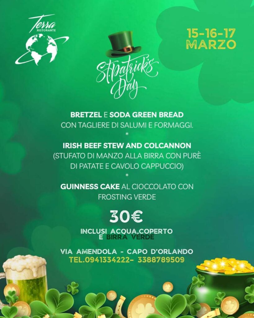 CAPO D’ORLANDO – Celebrando il Saint Patrick’s Day: tre serate a tema al Terra Food Concept