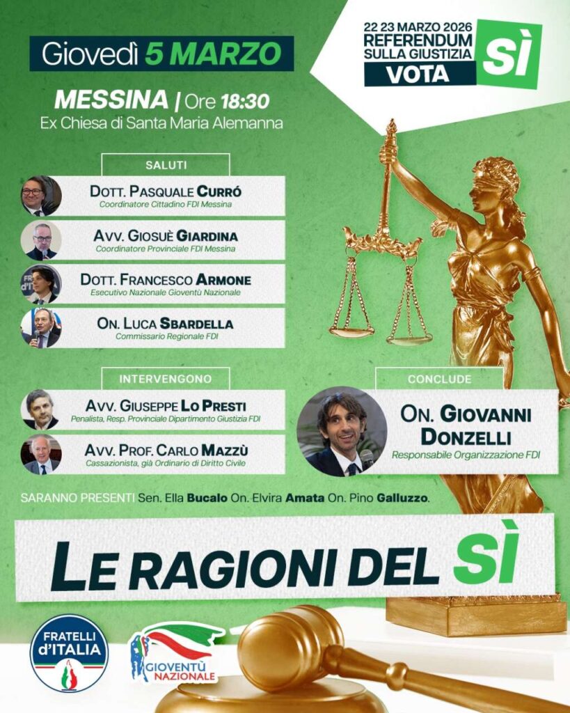 REFERENDUM – FDI: giovedì due appuntamenti a Messina e in provincia
