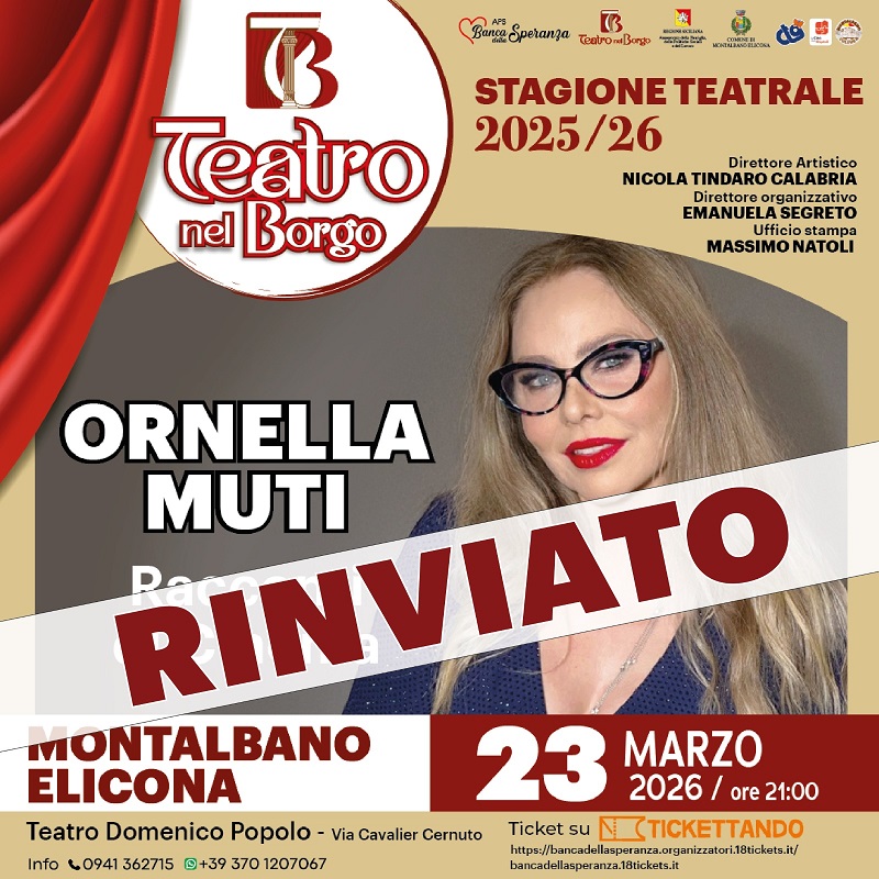 TEATRO – Montalbano Elicona, rinvitato lo spettacolo “Racconti di Cinema” con Ornella Muti