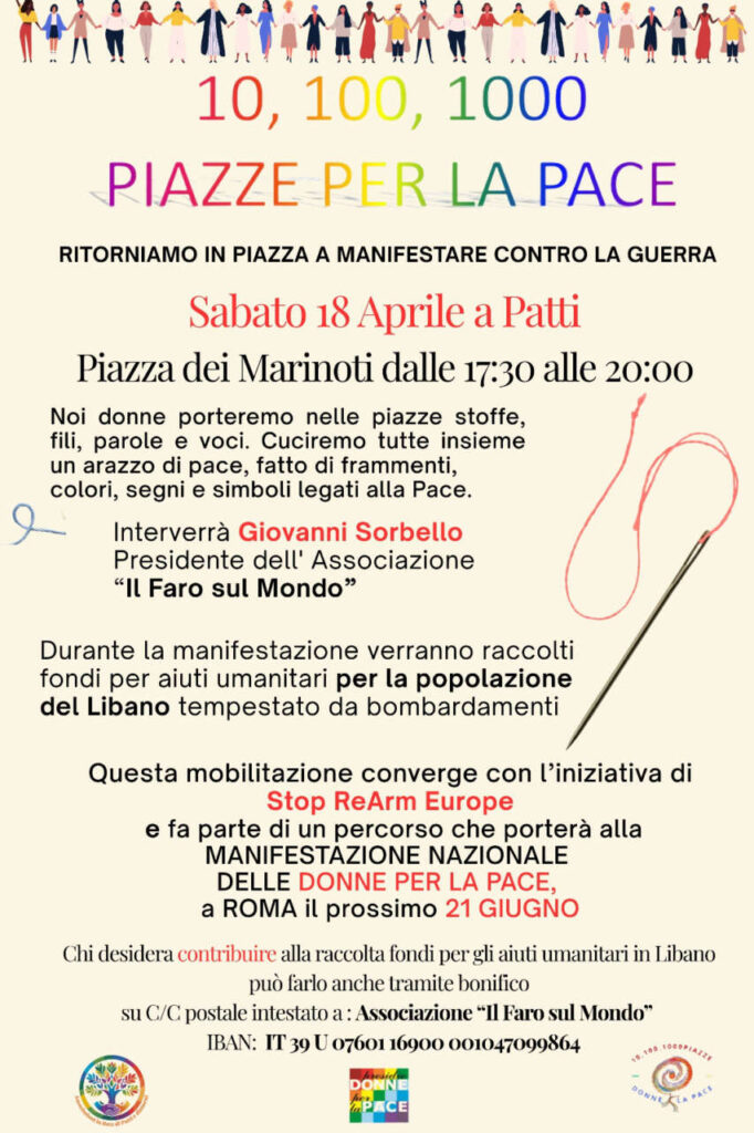 NO ALLA GUERRA – Il 18 aprile a Patti “10 100 1000 piazze per la pace”