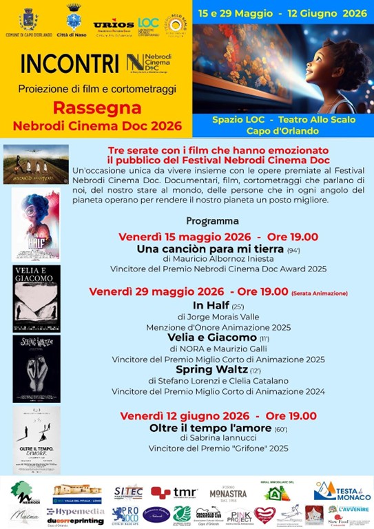 NEBRODI CINEMA DOC – A Capo d’Orlando tre serate speciali dedicate al cinema