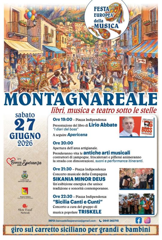 MONTAGNAREALE – Sabato 27 giugno “Festa Europea della Musica”