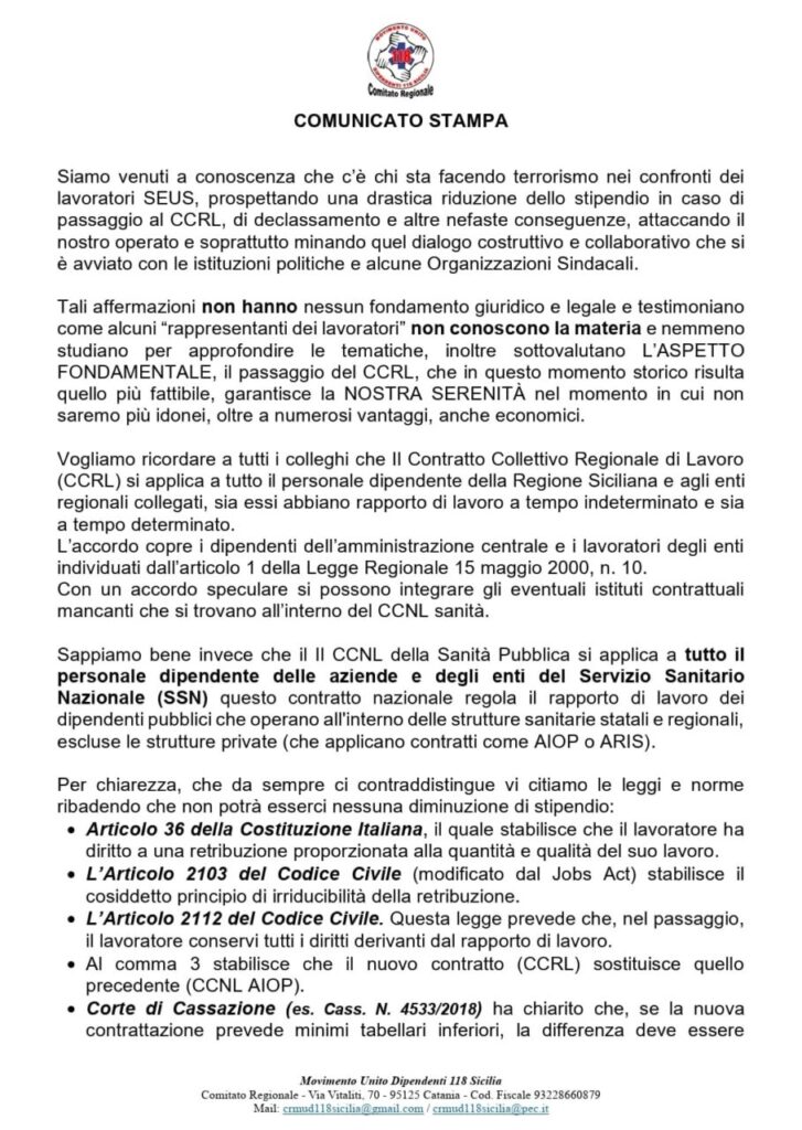 CASO SEUS\118 – Il Movimento Unito Dipendenti attacca e chiarisce