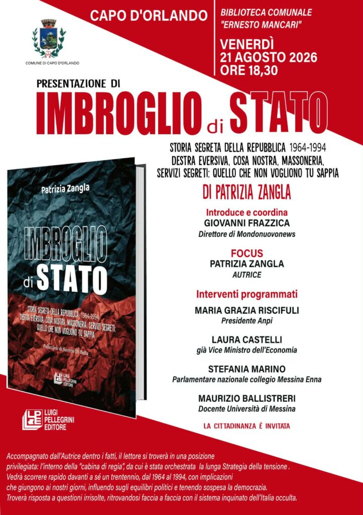 TUTTO LIBRI – A Capo d’Orlando “Imbroglio di Stato” di Patrizia Zangla