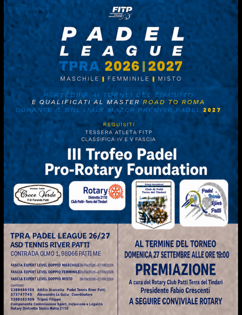 PATTI – Torna il Trofeo Padel Pro-Rotary Foundation: sport e solidarietà protagonisti della terza edizione