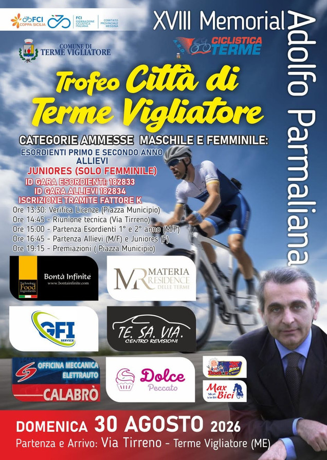 TERME VIGLIATORE – Domenica 30 agosto stop al traffico sulla S.P. 90 per il Trofeo ciclistico