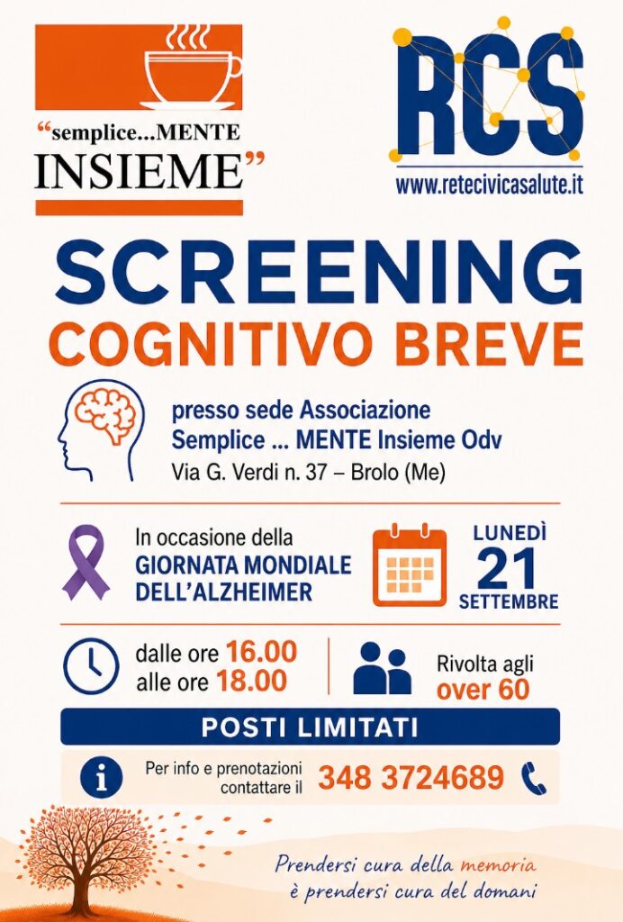 BROLO – Giornata Mondiale dell’Alzheimer, screening cognitivo di base gratuito rivolto agli over 60