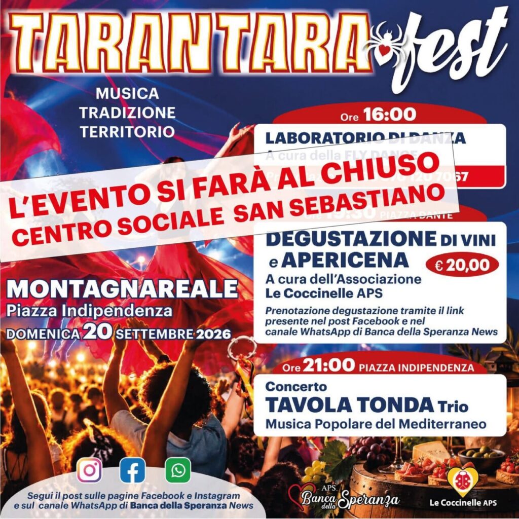 TARANTA FEST – A Montagnareale questa sera si terrà presso l’Auditorium San Sebastiano