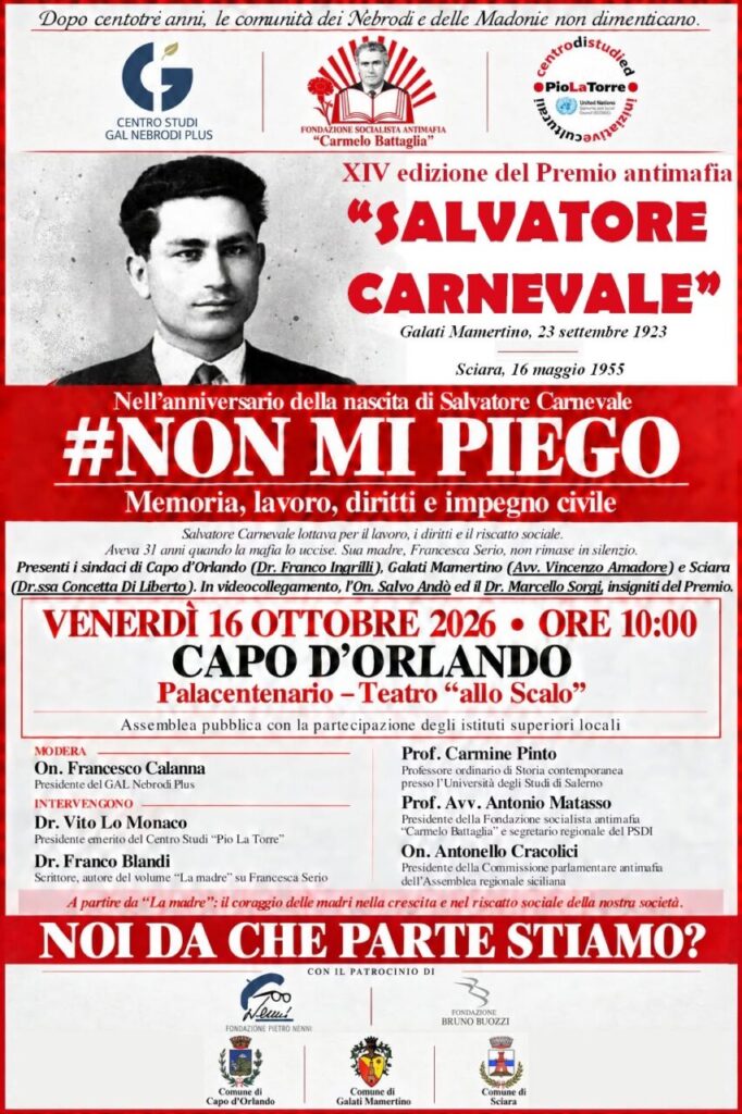 NON MI PIEGO – A Capo d’Orlando, il Premio antimafia “Salvatore Carnevale”
