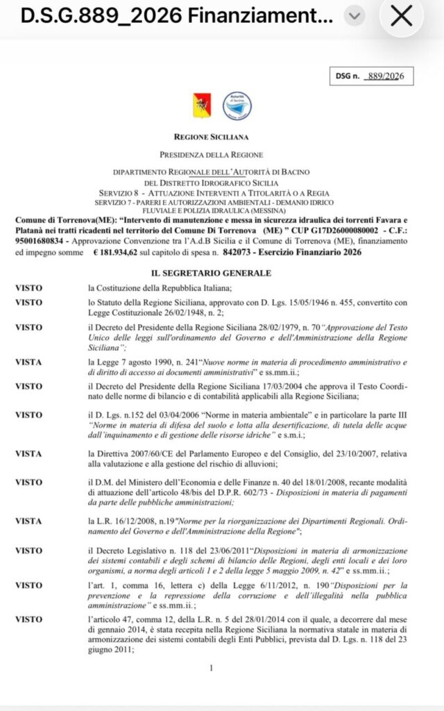 TORRENOVA – Oltre 181 mila euro per mettere in sicurezza i torrenti Favara e Platanà