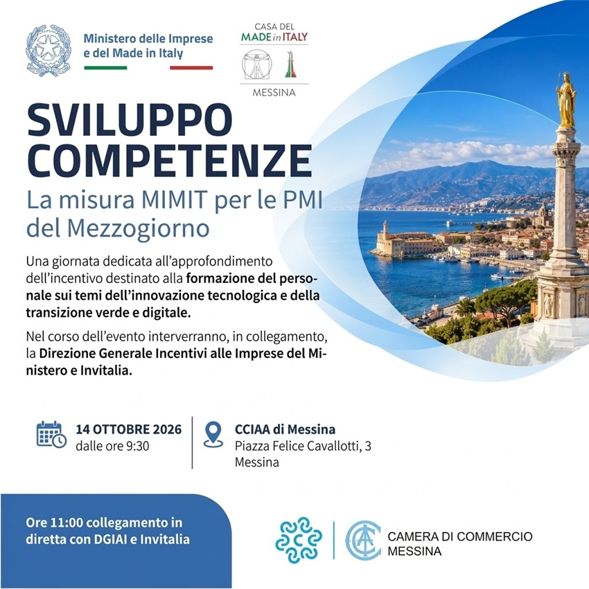 CAMERA DI COMMERCIO – Sviluppo competenze, la misura del Mimit per le Pmi del Mezzogiorno